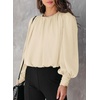 Dokotoo Women’s Tops Blouses for Women Casual Long Sleeve Shirts Crew Neck Bohemian Solid Color Spring Work Business(Khaki)