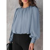 Dokotoo Women’s Tops Blouses for Women Casual Long Sleeve Shirts Crew Neck Bohemian Solid Color Spring Work Business(Light Blue)
