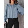 Dokotoo Women’s Tops Blouses for Women Casual Long Sleeve Shirts Crew Neck Bohemian Solid Color Spring Work Business(Light Blue)