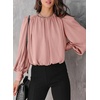 Dokotoo Women’s Tops Blouses for Women Casual Long Sleeve Shirts Crew Neck Bohemian Solid Color Spring Work Business(Pink)