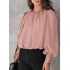 Dokotoo Women’s Tops Blouses for Women Casual Long Sleeve Shirts Crew Neck Bohemian Solid Color Spring Work Business(Pink)