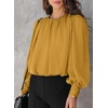 Dokotoo Women’s Tops Blouses for Women Casual Long Sleeve Shirts Crew Neck Bohemian Solid Color Spring Work Business(Yellow)