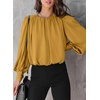 Dokotoo Women’s Tops Blouses for Women Casual Long Sleeve Shirts Crew Neck Bohemian Solid Color Spring Work Business(Yellow)