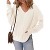 Dokotoo Women’s Casual V Neck Sweaters Long Sleeve Pullover Sweater Knit Jumper Tops(White)