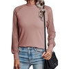 Dokotoo Womens Fall Crewneck Mesh Lace Long Sleeve Ribbed Knit Blouses Solid Color Pullover Tops