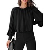 Dokotoo Women’s Tops Blouses for Women Casual Long Sleeve Shirts Crew Neck Bohemian Solid Color Spring Work Business(A Black)