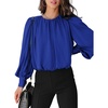 Dokotoo Women’s Tops Blouses for Women Casual Long Sleeve Shirts Crew Neck Bohemian Solid Color Spring Work Business(A Blue)