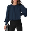 Dokotoo Women’s Tops Blouses for Women Casual Long Sleeve Shirts Crew Neck Bohemian Solid Color Spring Work Business(A Deep Blue)