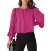 Dokotoo Women’s Tops Blouses for Women Casual Long Sleeve Shirts Crew Neck Bohemian Solid Color Spring Work Business(A Rose)