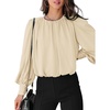 Dokotoo Women’s Tops Blouses for Women Casual Long Sleeve Shirts Crew Neck Bohemian Solid Color Spring Work Business(Khaki)