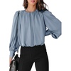 Dokotoo Women’s Tops Blouses for Women Casual Long Sleeve Shirts Crew Neck Bohemian Solid Color Spring Work Business(Light Blue)