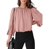 Dokotoo Women’s Tops Blouses for Women Casual Long Sleeve Shirts Crew Neck Bohemian Solid Color Spring Work Business(Pink)