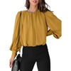 Dokotoo Women’s Tops Blouses for Women Casual Long Sleeve Shirts Crew Neck Bohemian Solid Color Spring Work Business(Yellow)