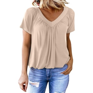 Dokotoo Women’s Casual Summer T Shirts Short Sleeve V Neck Tops Tshirts(Apricot)