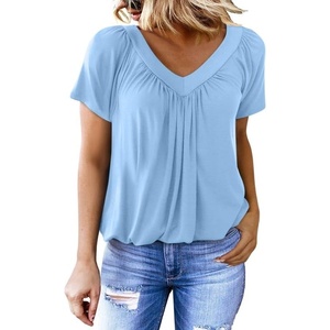 Dokotoo Women’s Casual Summer T Shirts Short Sleeve V Neck Tops Tshirts(Beau Blue)