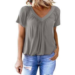Dokotoo Women’s Casual Summer T Shirts Short Sleeve V Neck Tops Tshirts(Grey 2)