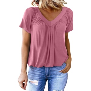 Dokotoo Women’s Casual Summer T Shirts Short Sleeve V Neck Tops Tshirts(Pink)