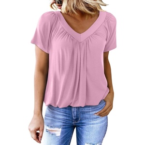 Dokotoo Women’s Casual Summer T Shirts Short Sleeve V Neck Tops Tshirts(Pink 2)