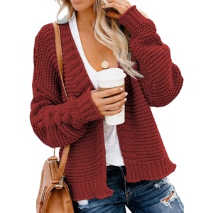Dokotoo Womens Open Front Long Sleeve Chunky Knit Cardigan Sweaters Loose Outwear Coat(C Red)