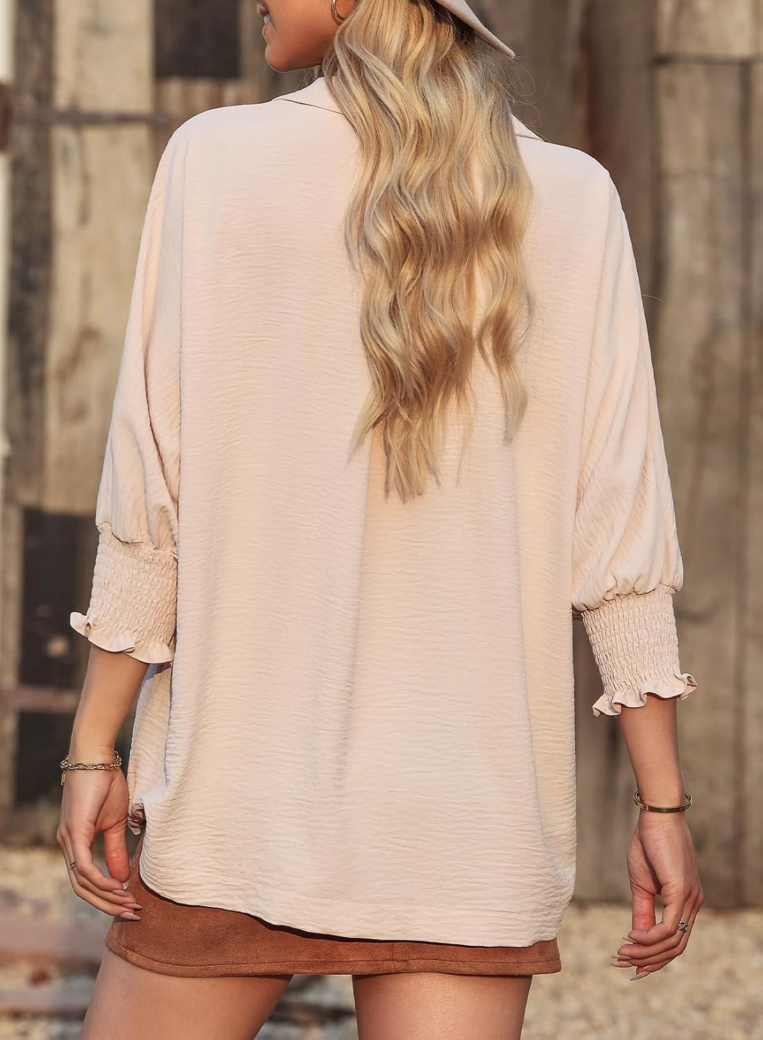 image:imageDokotoo 34 Length Sleeve Womens Tops Dressy Blouses Collared ShirtsApricot