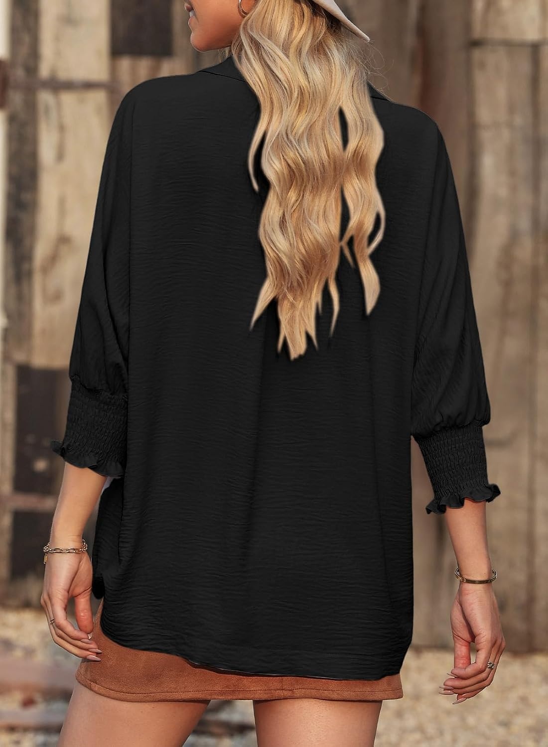image:imageDokotoo 34 Length Sleeve Womens Tops Dressy Blouses Collared ShirtsBlack