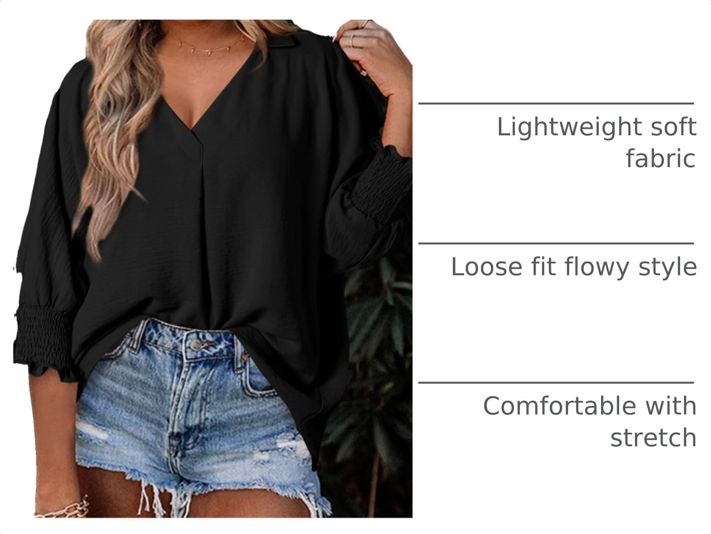 image:imageDokotoo 34 Length Sleeve Womens Tops Dressy Blouses Collared ShirtsBlack