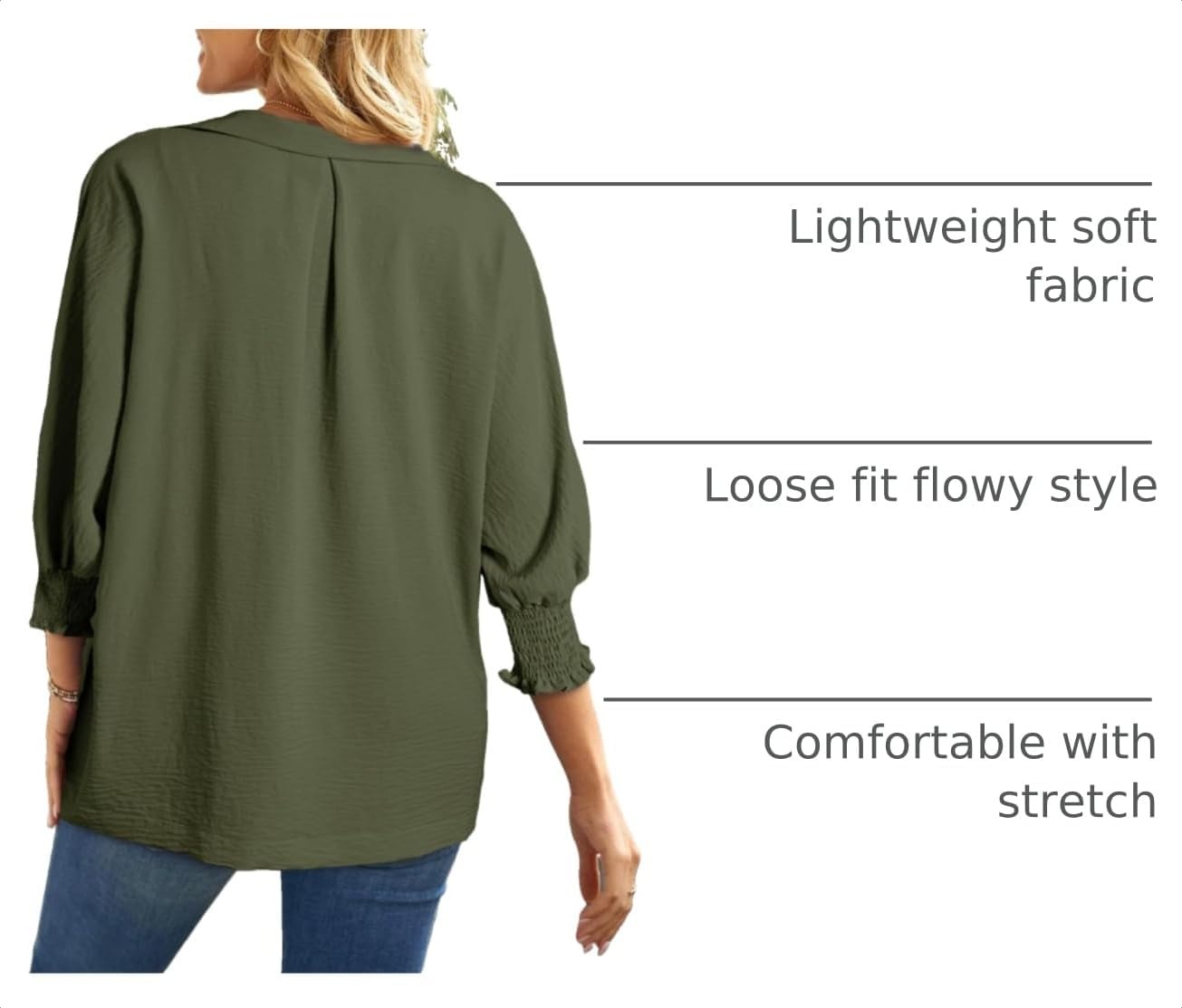 image:imageDokotoo 34 Length Sleeve Womens Tops Dressy Blouses Collared ShirtsJungle Green