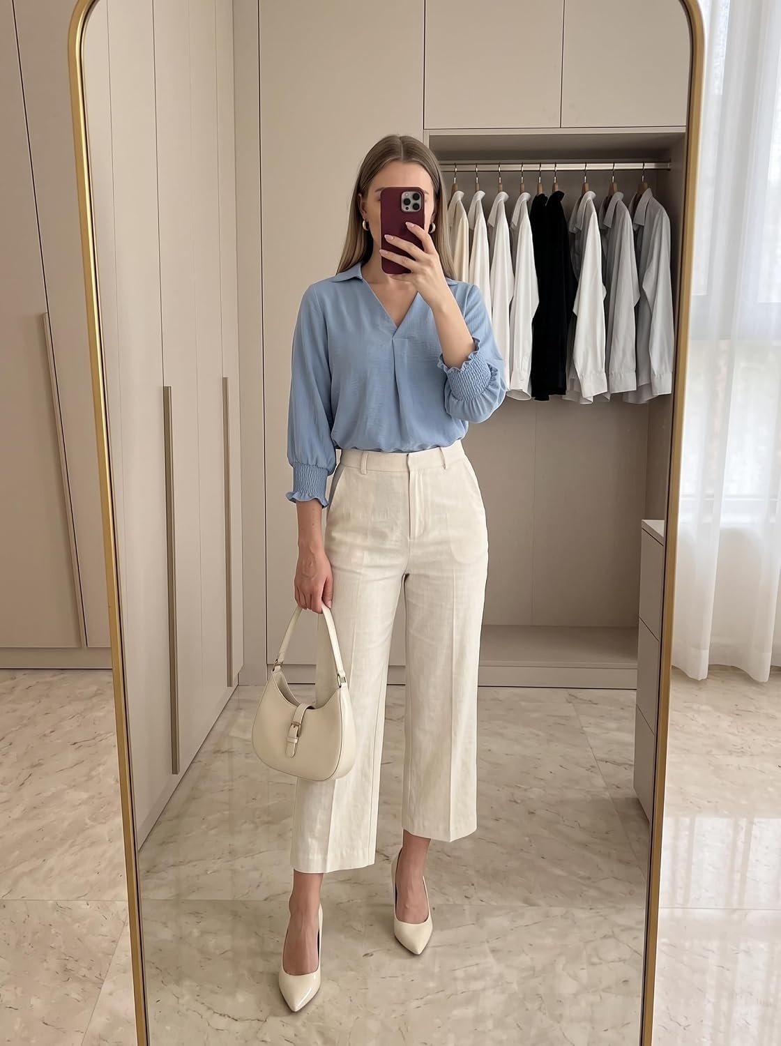 image:imageDokotoo 34 Length Sleeve Womens Tops Dressy Blouses Collared ShirtsMyosotis