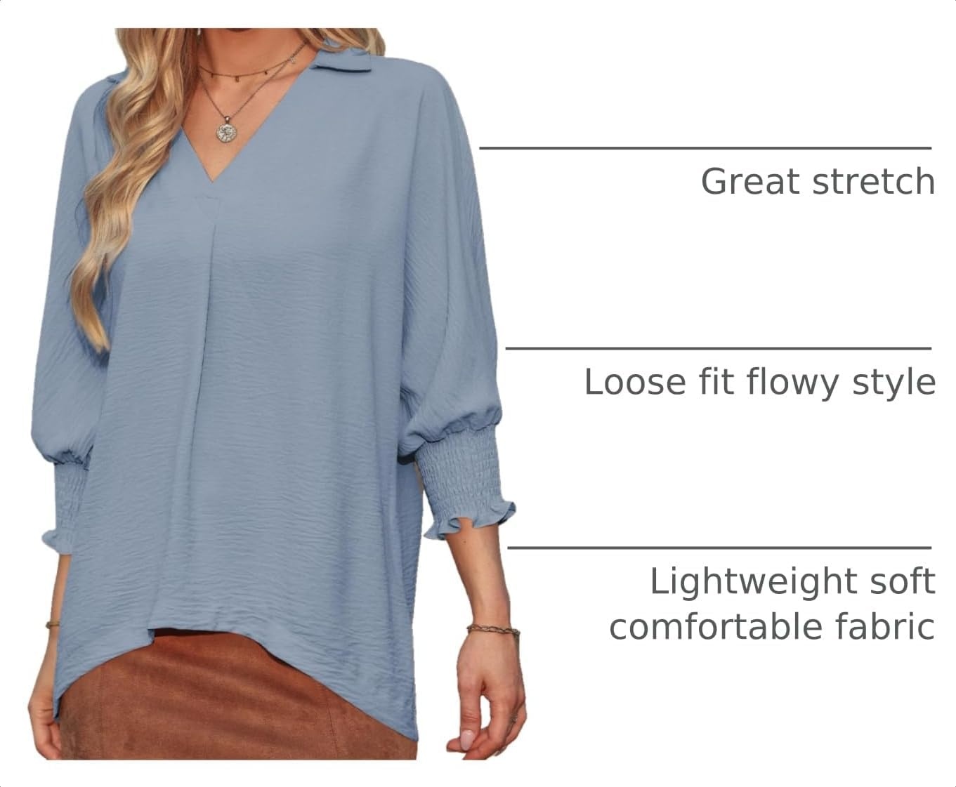 image:imageDokotoo 34 Length Sleeve Womens Tops Dressy Blouses Collared ShirtsMyosotis
