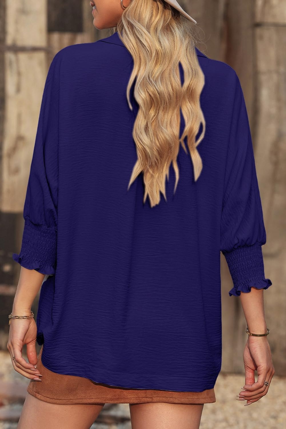 image:imageDokotoo 34 Length Sleeve Womens Tops Dressy Blouses Collared ShirtsNavy Blue