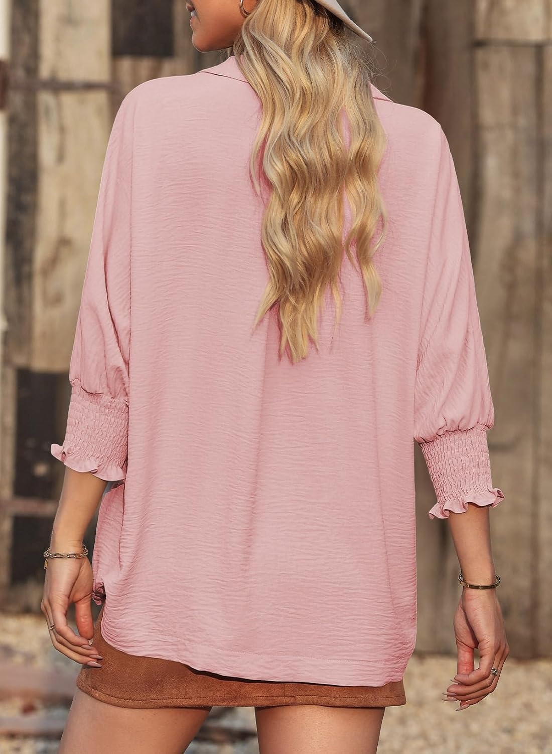 image:imageDokotoo 34 Length Sleeve Womens Tops Dressy Blouses Collared ShirtsPink