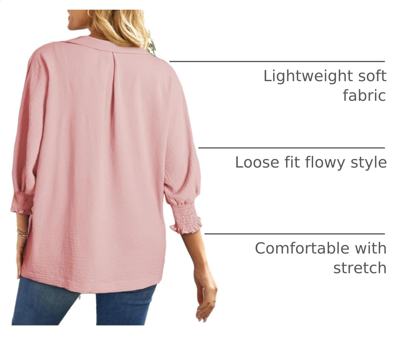 image:imageDokotoo 34 Length Sleeve Womens Tops Dressy Blouses Collared ShirtsPink