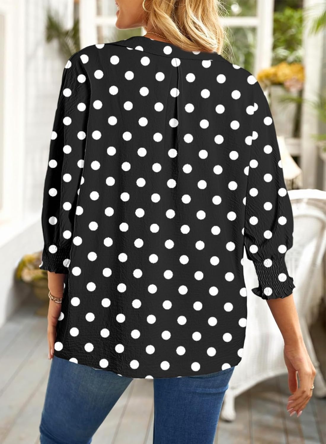 image:imageDokotoo 34 Length Sleeve Womens Tops Dressy Blouses Collared ShirtsPolka Dot Black