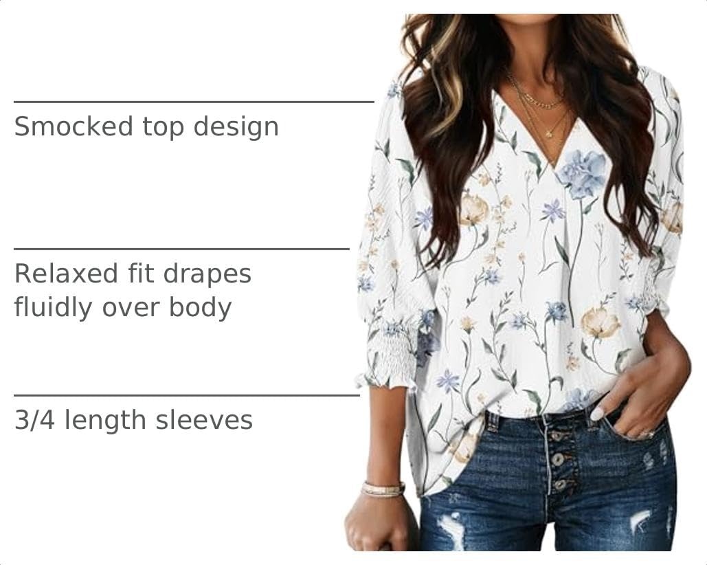 image:imageDokotoo 34 Length Sleeve Womens Tops Dressy Blouses Collared ShirtsPrinted White