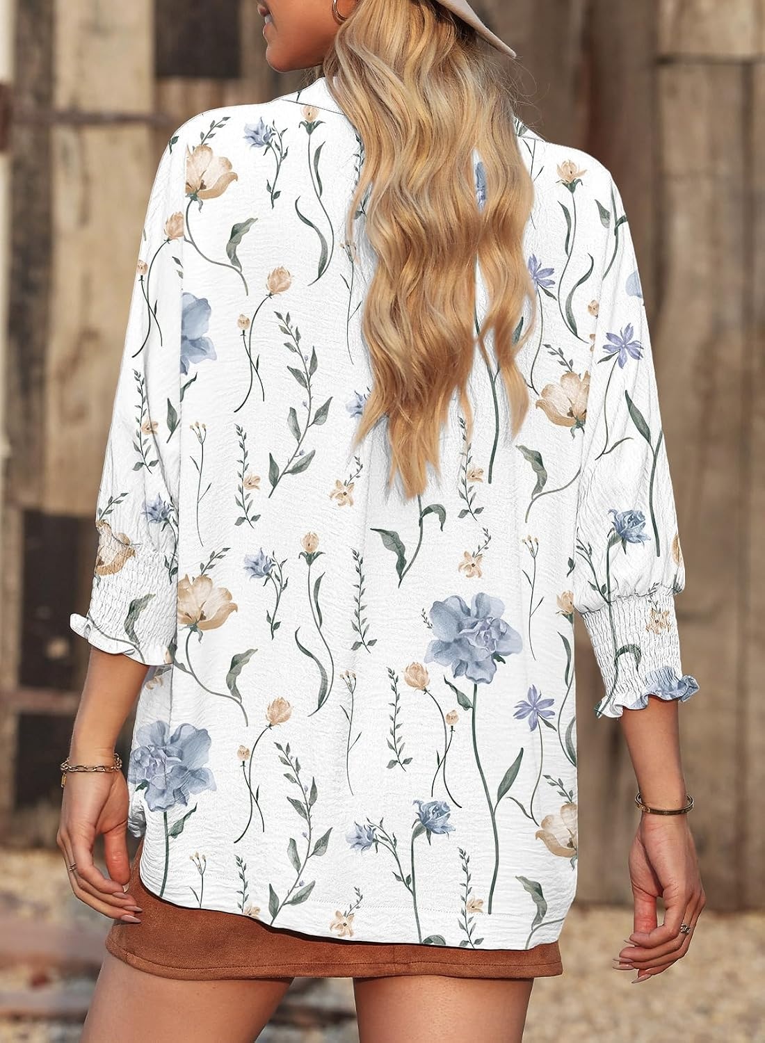 image:imageDokotoo 34 Length Sleeve Womens Tops Dressy Blouses Collared ShirtsPrinted White