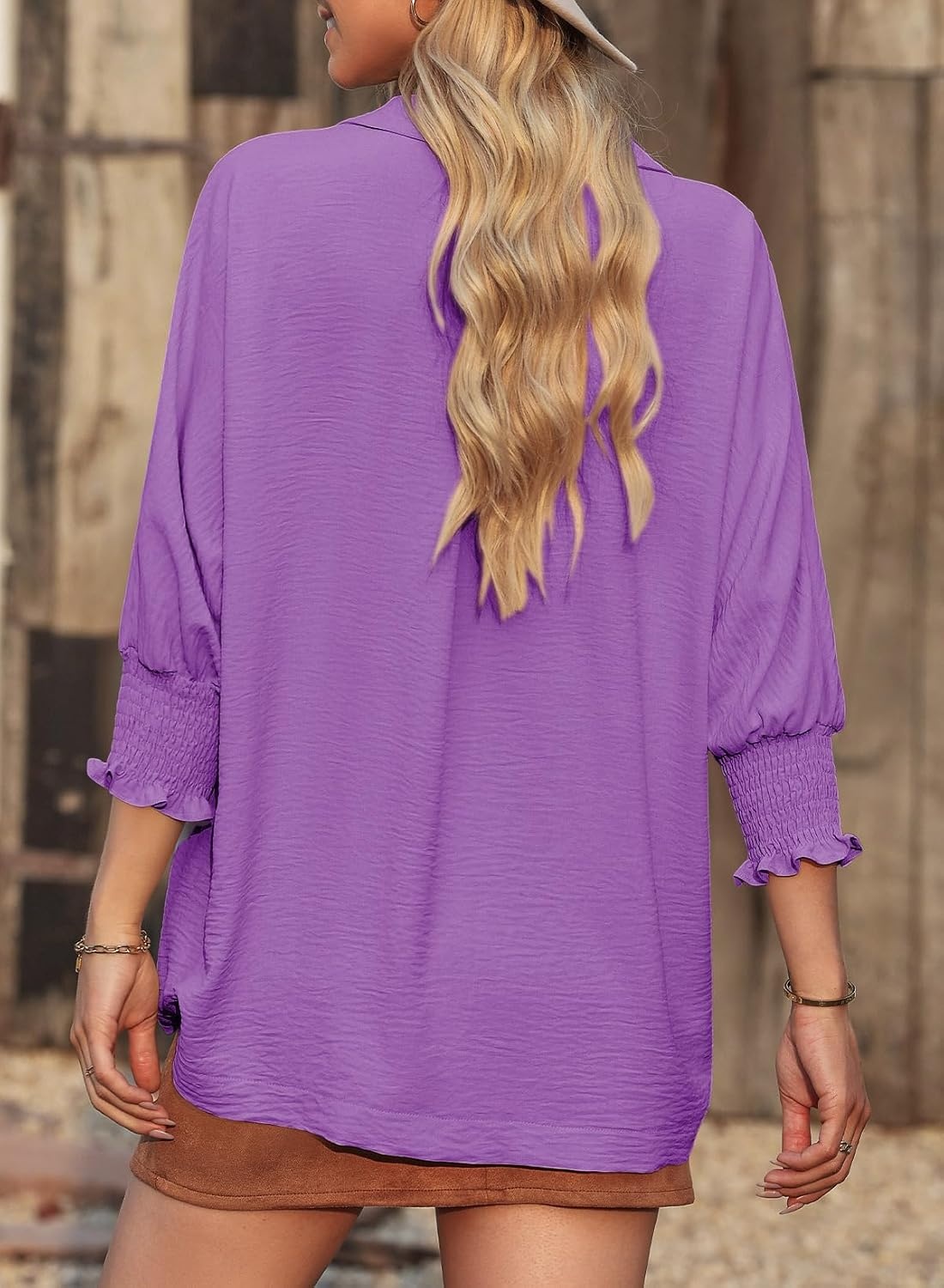 image:imageDokotoo 34 Length Sleeve Womens Tops Dressy Blouses Collared ShirtsPurple