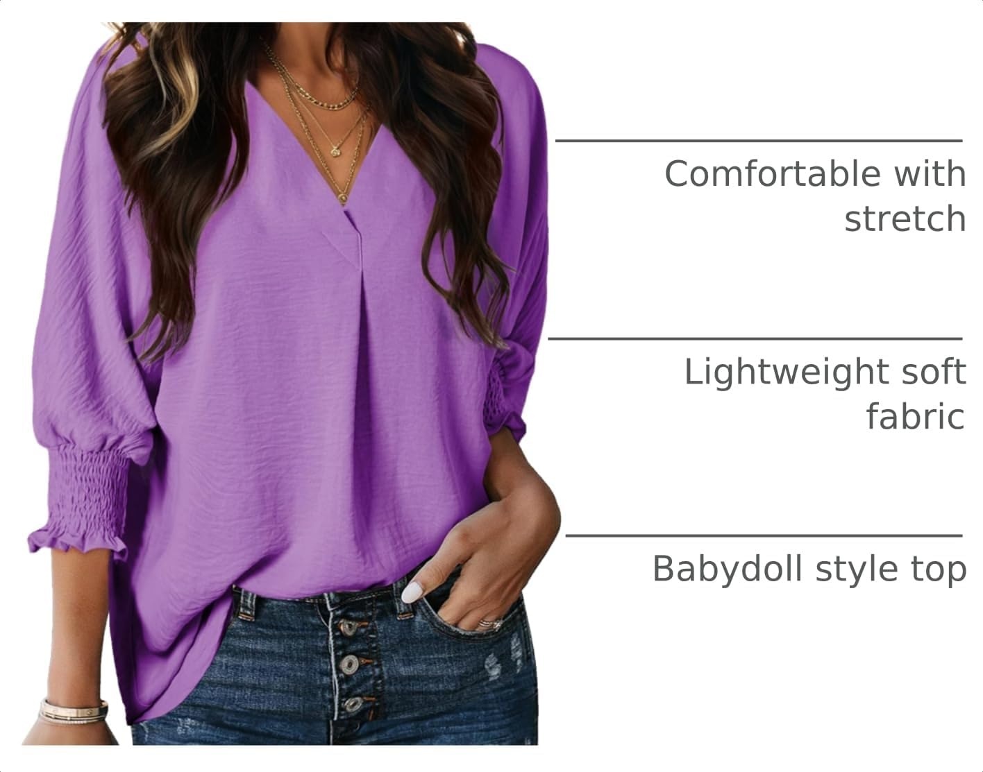 image:imageDokotoo 34 Length Sleeve Womens Tops Dressy Blouses Collared ShirtsPurple