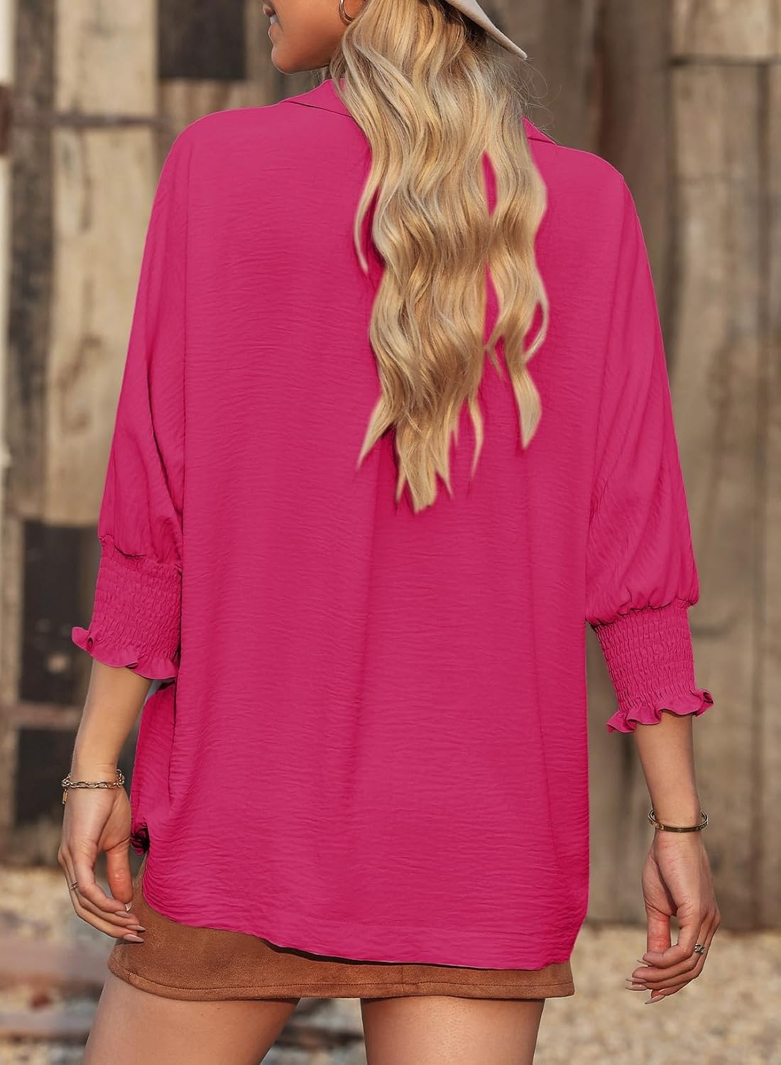 image:imageDokotoo 34 Length Sleeve Womens Tops Dressy Blouses Collared ShirtsRose