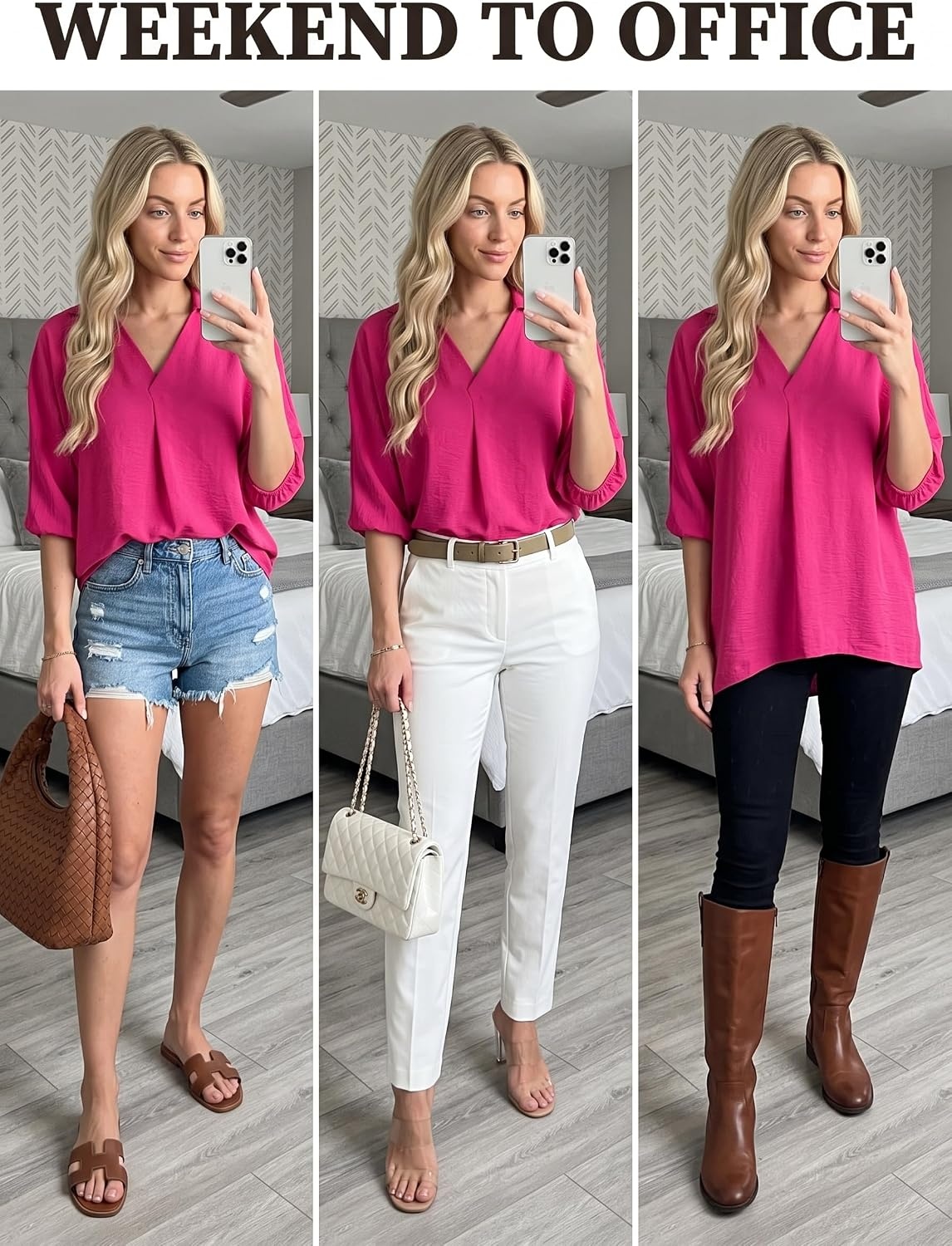 image:imageDokotoo 34 Length Sleeve Womens Tops Dressy Blouses Collared ShirtsRose