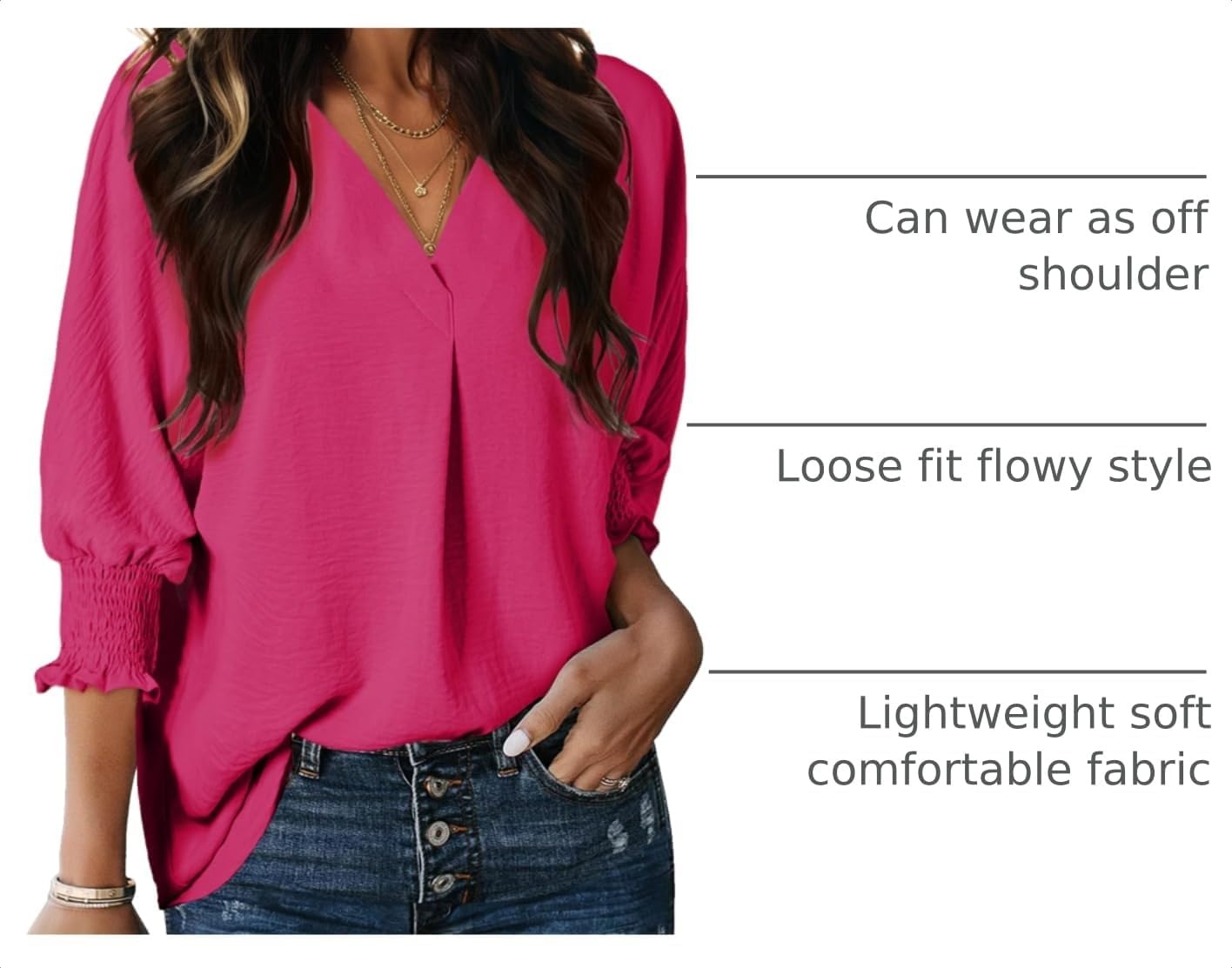 image:imageDokotoo 34 Length Sleeve Womens Tops Dressy Blouses Collared ShirtsRose