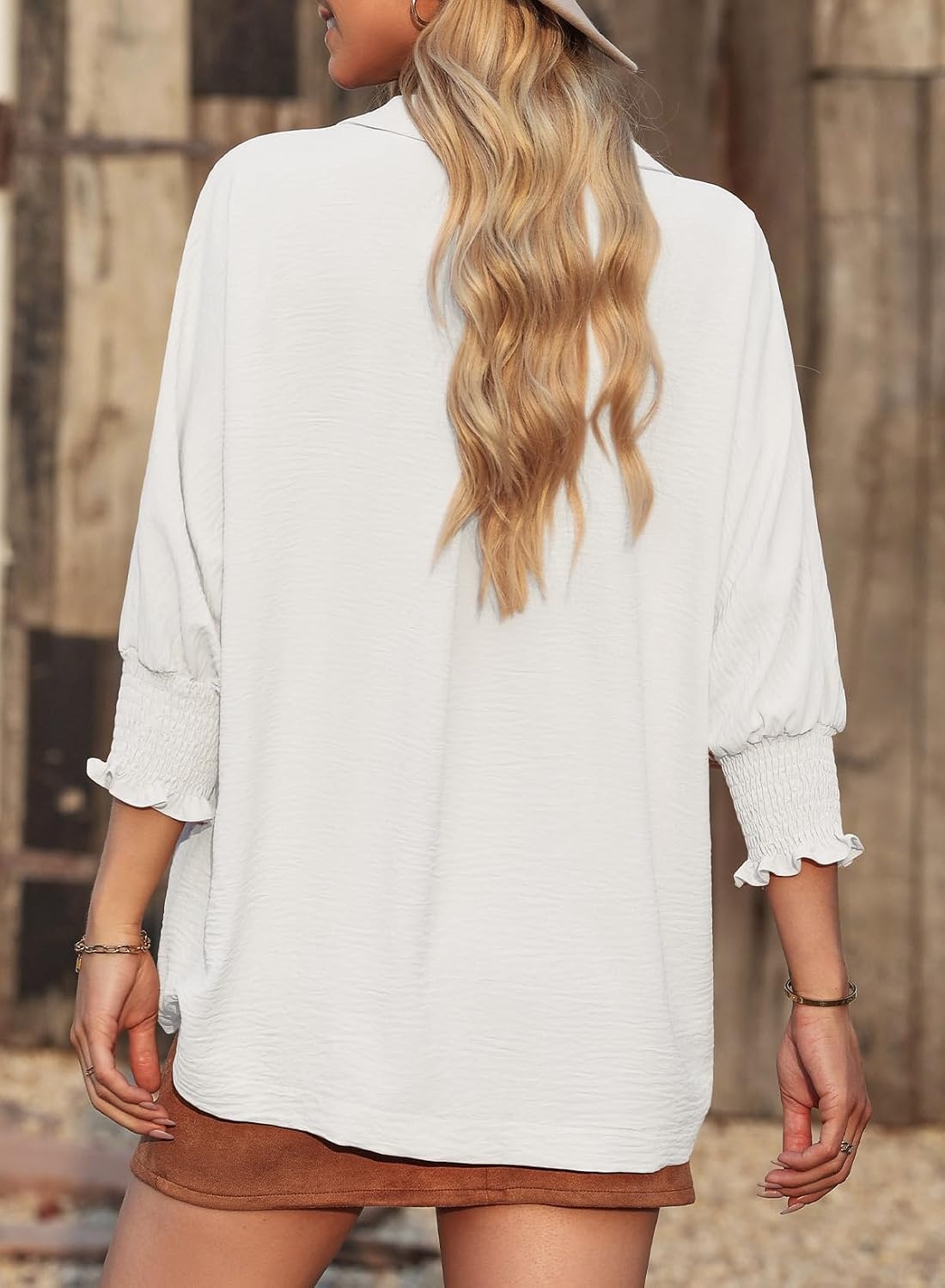 image:imageDokotoo 34 Length Sleeve Womens Tops Dressy Blouses Collared ShirtsWhite