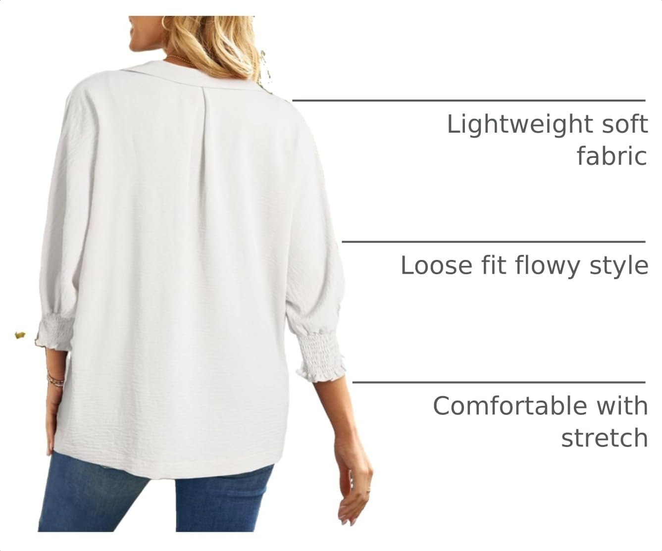 image:imageDokotoo 34 Length Sleeve Womens Tops Dressy Blouses Collared ShirtsWhite