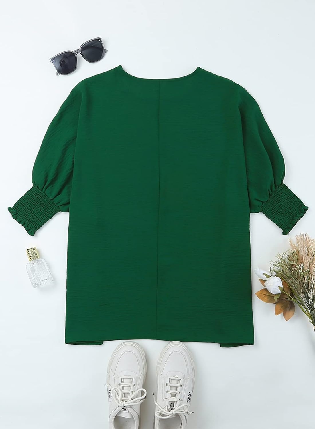 image:imageDokotoo 34 Length Sleeve Womens Tops Dressy Casual Blouses Boat Neck Batwing Babydoll TopA Green