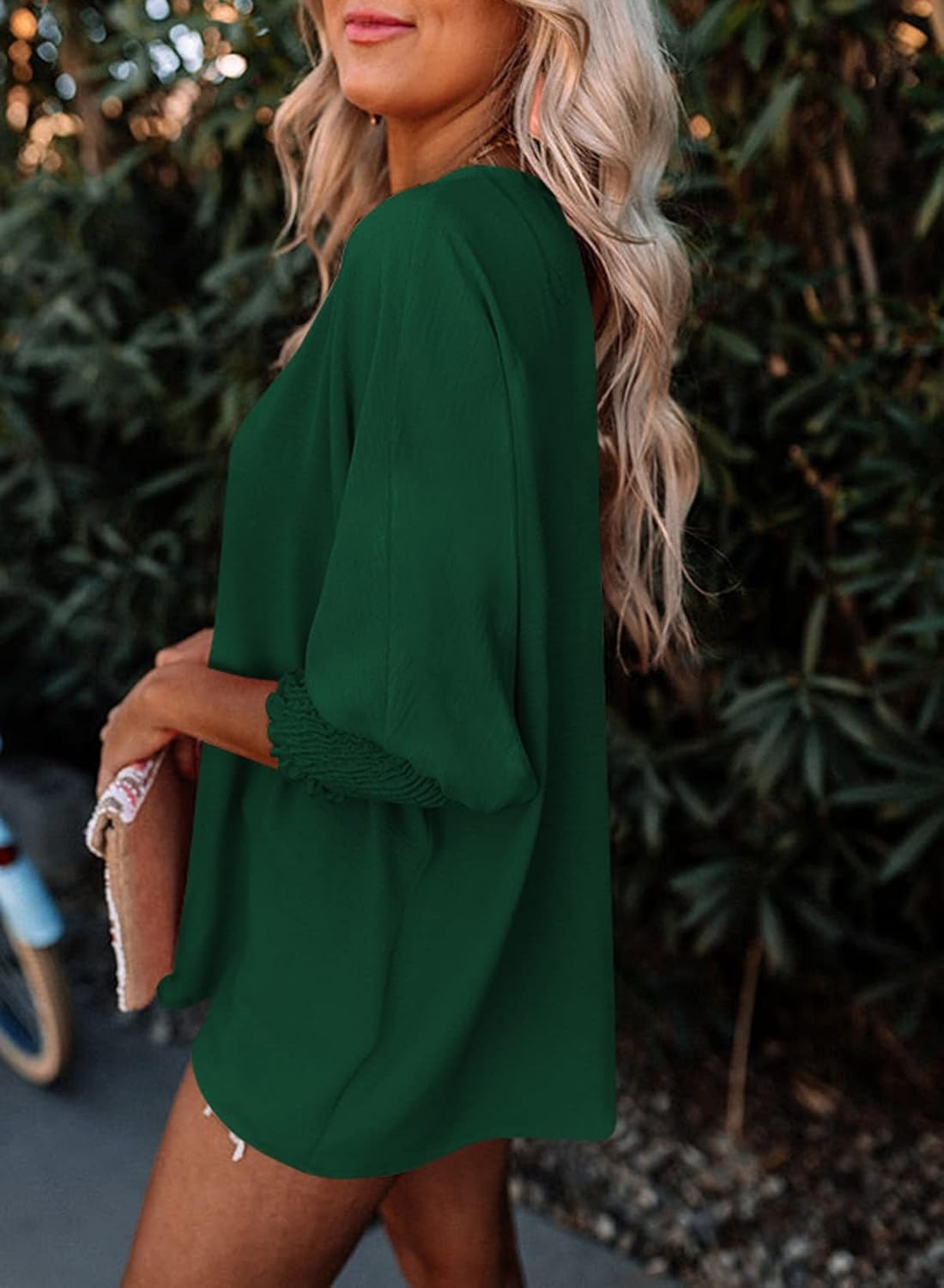 image:imageDokotoo 34 Length Sleeve Womens Tops Dressy Casual Blouses Boat Neck Batwing Babydoll TopA Green