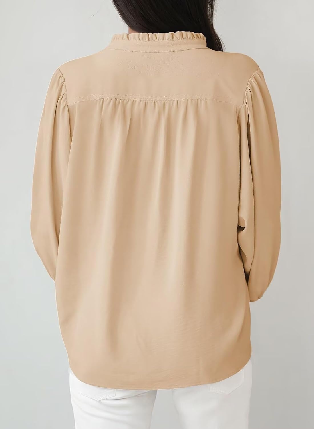 image:imageDokotoo Blouses for Women Dressy Casual V Neck Button Down ShirtsApricot