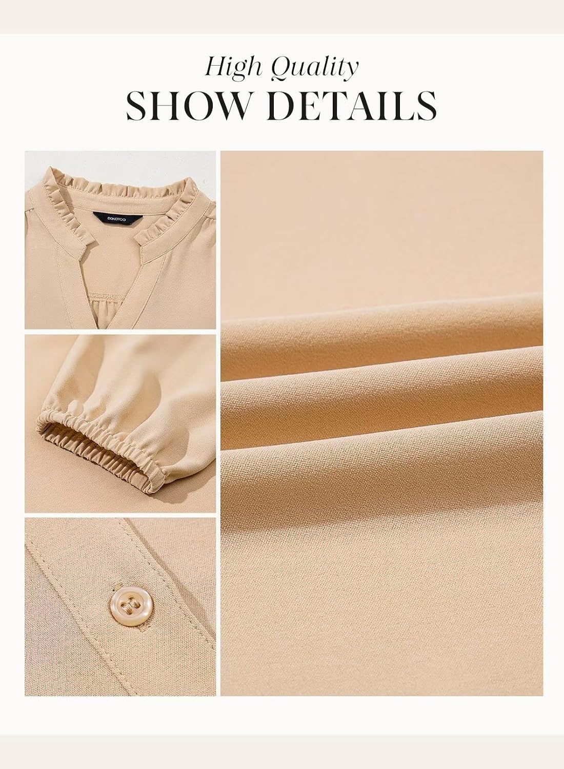 image:imageDokotoo Blouses for Women Dressy Casual V Neck Button Down ShirtsApricot