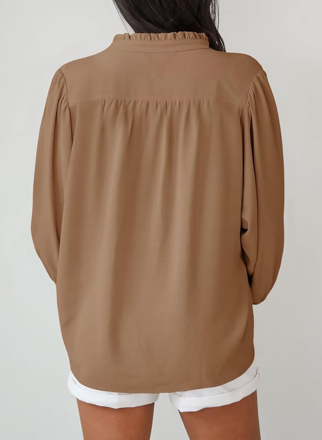 image:imageDokotoo Blouses for Women Dressy Casual V Neck Button Down ShirtsBrown