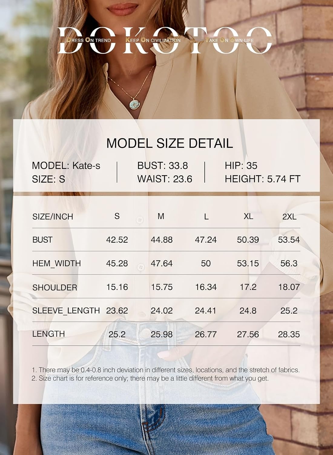 image:imageDokotoo Blouses for Women Dressy Casual V Neck Button Down ShirtsBrown