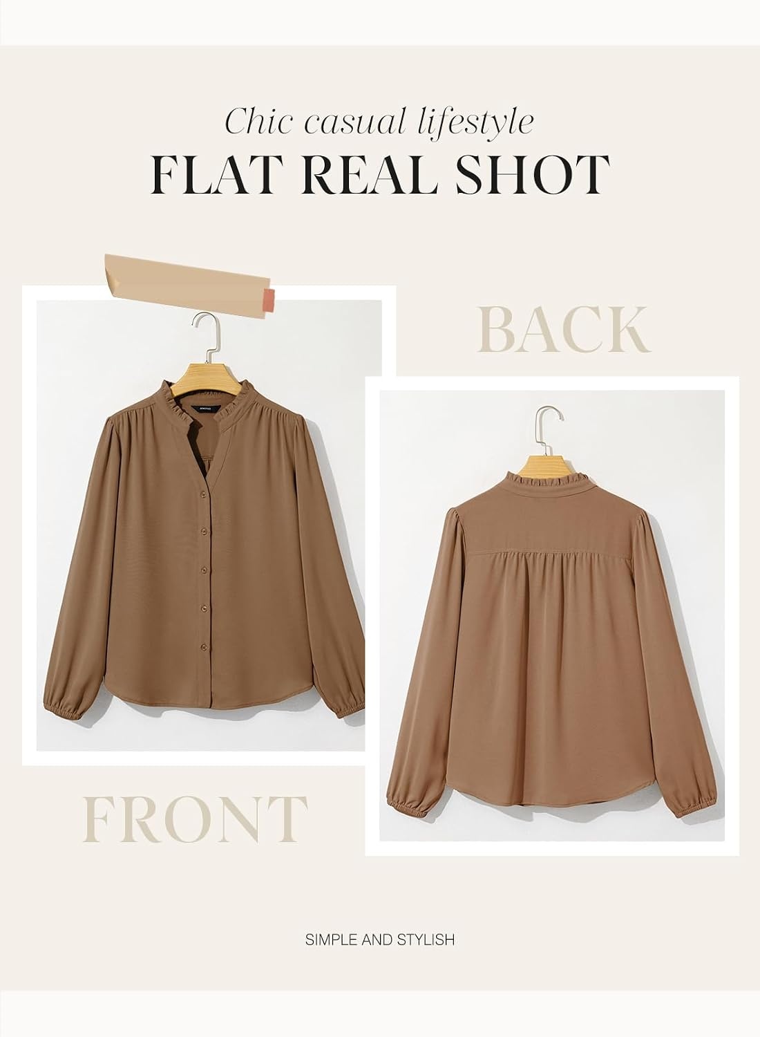 image:imageDokotoo Blouses for Women Dressy Casual V Neck Button Down ShirtsBrown
