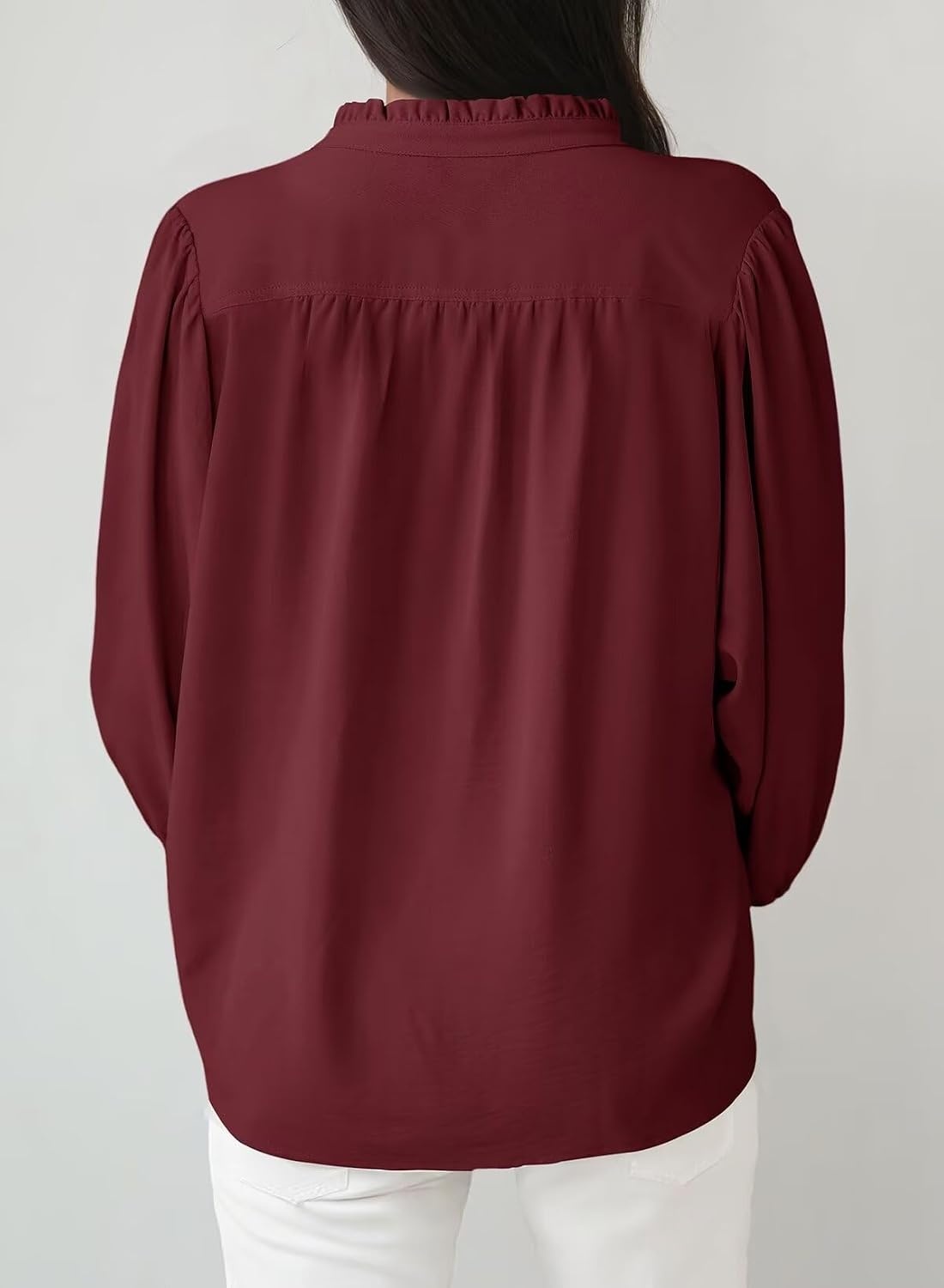 image:imageDokotoo Blouses for Women Dressy Casual V Neck Button Down ShirtsBurgundy